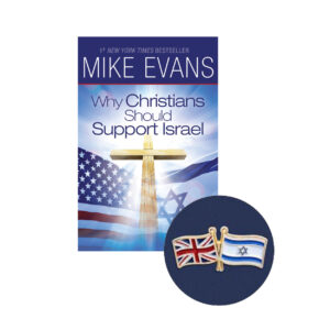 "Why Christians Should Support Israel" and United Kingdom-Israeli flag lapel pin
